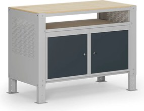 Stół warsztatowy G9, 1 półka, 2 szafki, z regulacją wysokości, 1180 x 595 x 715-975 mm, szary/grafitowy
