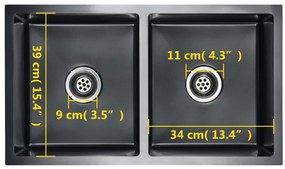 Głęboki dwukomorowy zlew kuchenny czarny - Tapis 8X