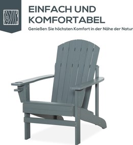Outsunny krzesło ogrodowe Adirondack z uchwytem na kubek leżak ogrodowy krzesło balkonowe lite drewno kolor ciemnoszary 97 x 72,5 x 93 cm