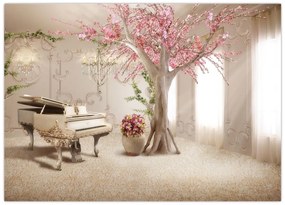 Obraz na szkle - Wymarzone wnętrze z fortepianem (70x50 cm)