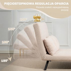 HOMCOM Sofa rozkładana 2-osobowa, sofa welurowa, funkcja spania, w zestawie 2 poduszki, wygląd weluru, Naturalny + Beżowy + Czarny | Aosom PL