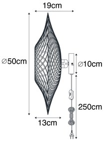 Orientalny Kinkiet / Lampa scienna rattanowy 50 cm z wtyczką - RinaKolonialny Oswietlenie wewnetrzne