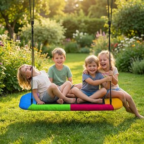 AIYAPLAY Huśtawka typu gniazdo regulowana do 300 kg z regulowanymi linami dla dzieci w wieku 3-8 lat 148x77x180 cm wielokolorowa | Aosom PL