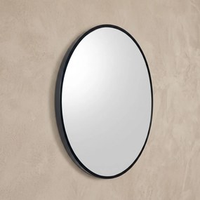 Okrągłe lustro ścienne w metalowej ramie, Ø 70 cm, czarne