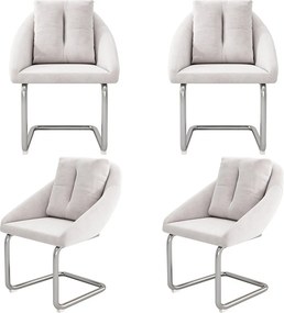 Zestaw 4 krzeseł welurowych - 82 x 57 x 54 cm - z poduszkami - luksusowy fotel obrotowy do salonu i sypialni - nogi łukowe - beżowy