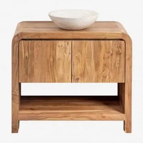 Zestaw Mebli Łazienkowych Z Drewna Vacry Akacja Brąz & Cement Okrągły Biały Ø40 Cm Zavion & Bezlusterkowiec & Bez Kranu & ↔︎ - Sklum