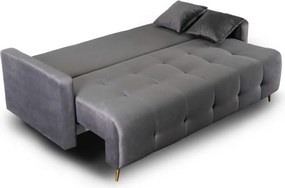 Sofa z Funkcją Spania SEUL Rozkładana Dwuosobowa Welurowa Szara Nowoczesna do Salonu