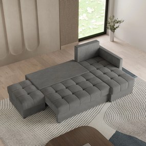 Masseno Narożnik LUMARI z funkcją spania i pojemnikiem na pościel Narozniki L, Rozkładana sofa - Szary, KRONOS 15