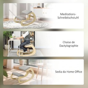 HOMCOM Ergonomiczne, bujane krzesło klęczące do home office, do poprawy postawy, jasnoszary | Aosom PL