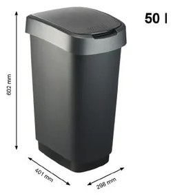 Plastikowy kosz na śmieci w czarno-srebrnym kolorze 50 l Twist – Rotho