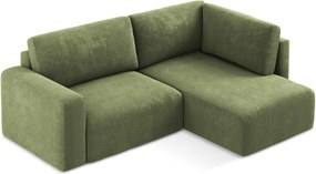 Zielony rozkładany/ze schowkiem narożnik z tkaniny szenilowej (prawostronny/w kształcie litery L) Kona – Makamii