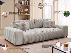 Jasnoszara sztruksowa rozkładana sofa ze schowkiem 260 cm Justin – Ropez