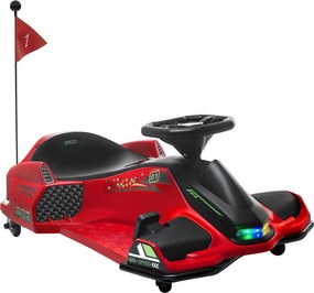 HOMCOM Elektryczny Gokart dla Dzieci z Oponami z Sztucznej Skóry, 3-8 km/h, z Funkcją Świateł i Muzyki, Czerwony