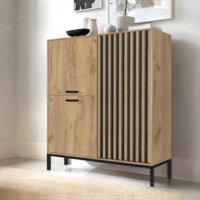 LAMINO KM-2 komoda dąb craft/czarny skandynawski nowoczesny lamele