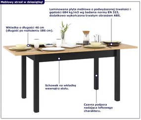 Rozkładany stół w stylu industrialnym dąb artisan - QA-10