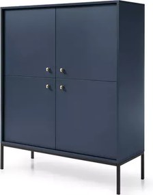 Gerra – elegancka komoda na wysokich metalowych nogach, 4-drzwiowa w kolorze beżowym lub granatowym