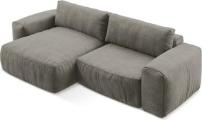 Szary rozkładany narożnik z tkaniny szenilowej (lewostronny/z szezlongiem) Kuki – Makamii
