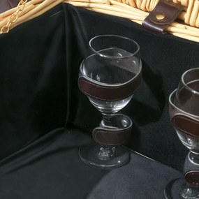 Outsunny Wiklinowy Kosz Piknikowy dla 4 Osób z Izolowaną Komorą Chłodzącą i Zestawem Sztućców, Naturalne Drewno