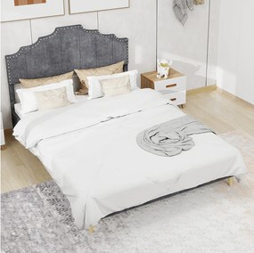 Nowoczesne minimalistyczne łóżko 160x200 cm, wygodny zagłówek, kolor szary, meble wielofunkcyjne, niski stelaż, bez drążka powietrznego i materaca