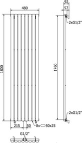 Mexen Oregon grzejnik dekoracyjny 1800 x 480 mm, 805 W, czarny - W202-1800-490-00-70