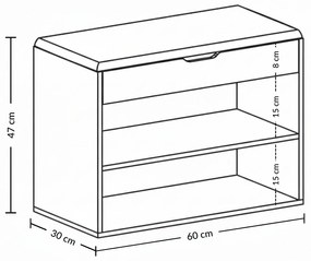 Szafka na buty z siedziskiem LEVA, 60 x 30 x 47 cm