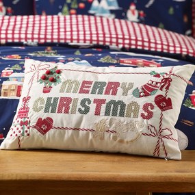 Bawełniana poduszka dekoracyjna ze świątecznym motywem 30x50 cm Merry Christmas Cross Stitch – Catherine Lansfield