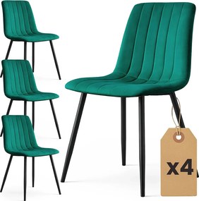 Zestaw 4 zielonych krzeseł welurowych - Selvaro