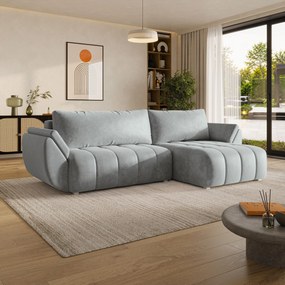 Masseno Narożnik OLSI z funkcją spania i pojemnikiem na pościel Narozniki L, Rozkładana sofa - Jasnoszary, MONOLITH 84