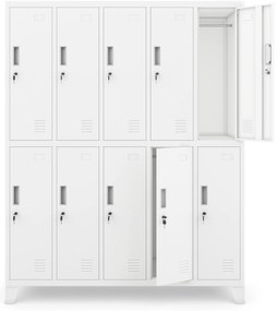 Szafa socjalna BHP ubraniowa 10-drzwiowa biała: BARTEK 1360 x 1720 x 450 mm