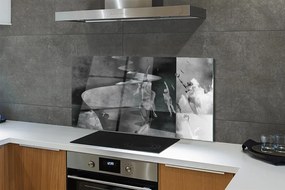 Panel szklany do Kuchni Czarno-Białe Niebo i Ludzie