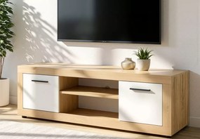 Szafka RTV Meshmatics 140 cm półki zamykane szafki salon sypialnia gabinet - sonoma / biały