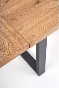 Nowoczesny rozkładany stół Perezo 160-250x90 cm, blat z okleiny naturalnej w kolorze dąb i metalowe czarne nogi w stylu loftowym
