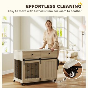 PawHut Skrzynia dla psa na kółkach, 2 drzwi, 2 szuflady, dla psów średnich i dużych, drewno, stal | Aosom PL