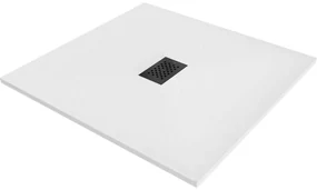 Mexen Hugo brodzik kwadratowy SMC 100 x 100 cm, biały, maskownica czarna - 42101010-B