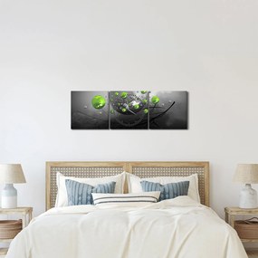 Obraz zielonych abstrakcyjnych kul (z zegarem) (90x30 cm)