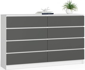 Komoda AKORD K160 Biała 160 cm 8 szuflad kolor Grafit Szary mat 160x40x99 cm