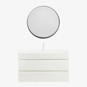 Zestaw Wiszących Mebli Łazienkowych Z Drewna I Forniru Jesionowego Zintegrowany Z Umywalką Ona Biała & - Sklum