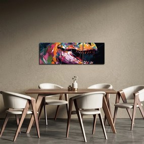 Obraz - Dinozaur, malarstwo (z zegarem) (90x30 cm)
