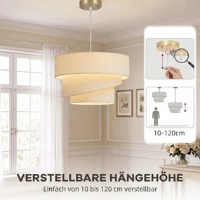 HOMCOM Lampa wisząca z 3 kloszami w wyglądzie lnu, nowoczesna lampa sufitowa z regulacją wysokości, beżowa, żarówki nie są dołączone | Aosom PL