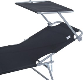 Outsunny Leżak ogrodowy składany z daszkiem przeciwsłonecznym idealny na plażę czarny 187x58x36 cm | Aosom PL