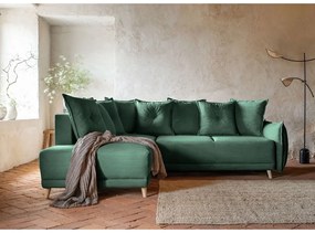 Zielony sztruksowy rozkładany narożnik (lewostronny) Lazy Lukka – Miuform