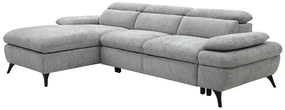 Kanapa narożna lewostronna rozkładana z szarą teksturowaną tapicerką - SURDELI