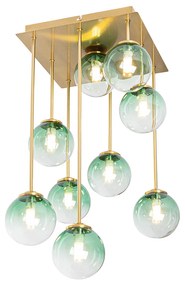 Lampa sufitowa w stylu art deco złota ze szklanymi kloszami w kolorze zielonym 9-świateł - Athens ArtDeco Oswietlenie wewnetrzne