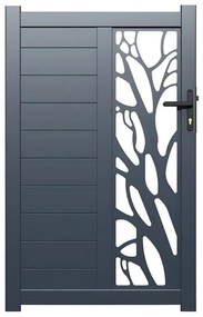 Skrzydłowa, pół-perforowana aluminiowa furtka z wzorem Dł.100 x Wys.179 cm antracytowa LABRIT II