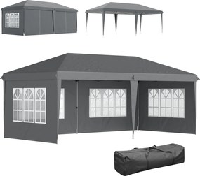 Outsunny Pawilon 3x6 m wodoodporny, składany z 4 ścianami, oknami, ochrona UV, torba transportowa, szary | Aosom PL