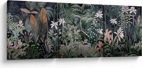 Obraz - Malowany wzór dżungli (z zegarem) (90x30 cm)