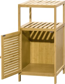kleankin Szafka łazienkowa półka na ręcznik, bambus, 1 półka, 1 szafka, 33 cm x 36,5 cm x 67 cm, naturalne drewno