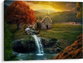 Obraz domku w bajkowym krajobrazie (70x50 cm)