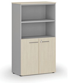 Szafa biurowa kombinowana PRIMO GRAY, drzwi na 2 poziomach, 800 x 420 x 1434 mm, szary/brzoza