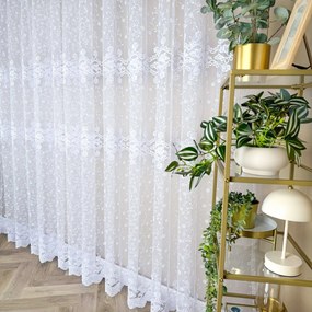 Firana Rozalia haftowana biała drobne róże na siatce - wys. 260 cm